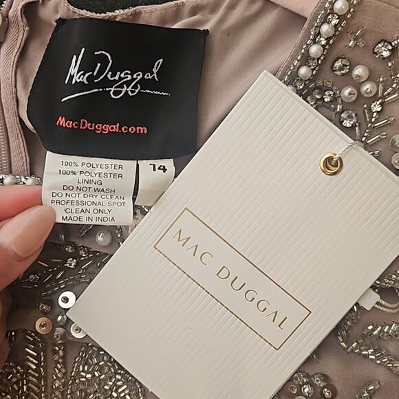 NWT $457 Mac Duggal Column Midi Dress 10741 in Vintage Lilac Beaded Formal Sz 14 - Picture 6 of 7